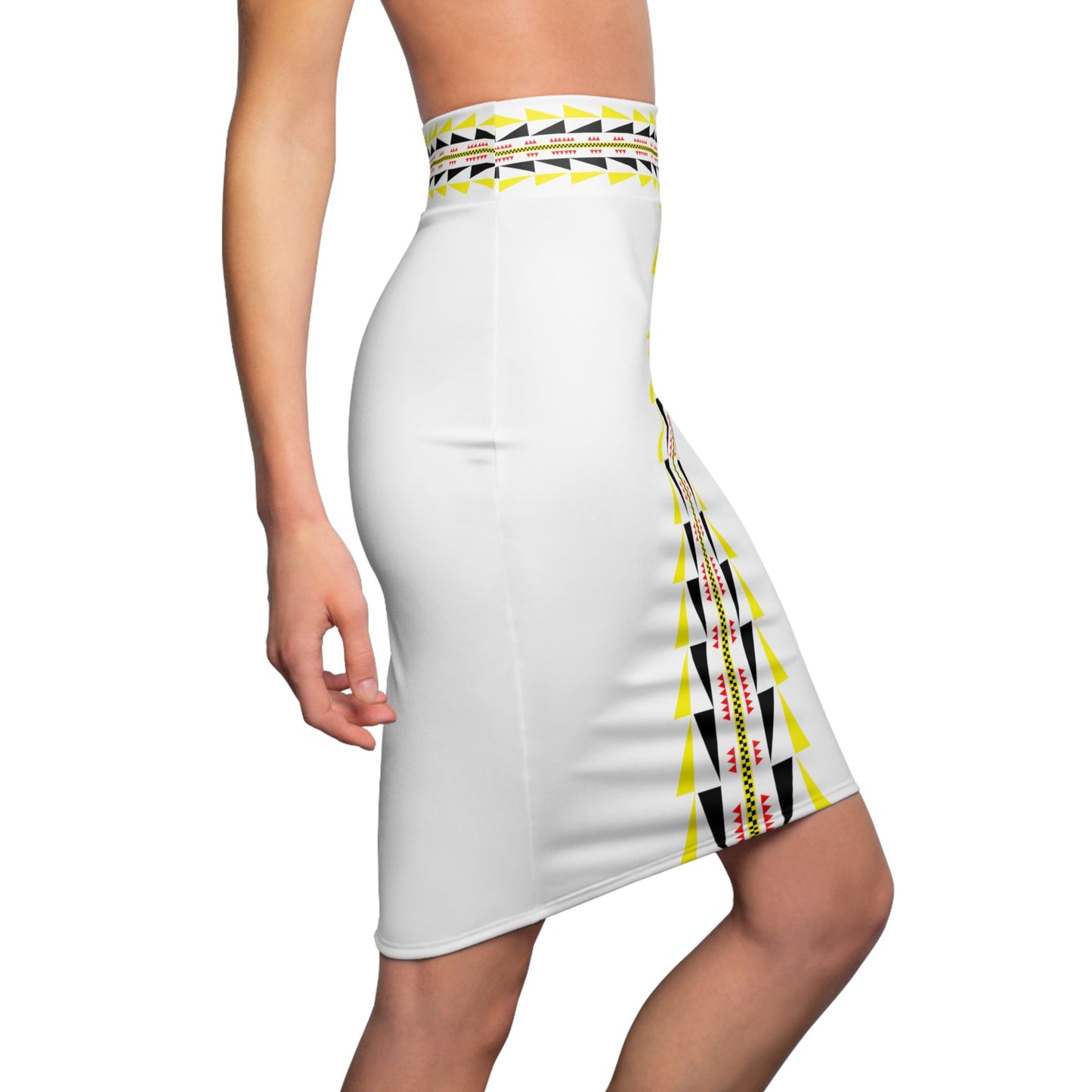 Native Tribal Print Women's Pencil Skirt Yellow Cloud - Nikikw Designs