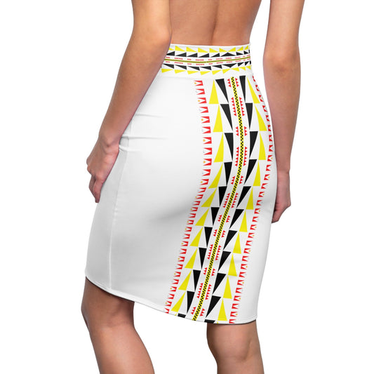 Native Tribal Print Women's Pencil Skirt Yellow Cloud - Nikikw Designs