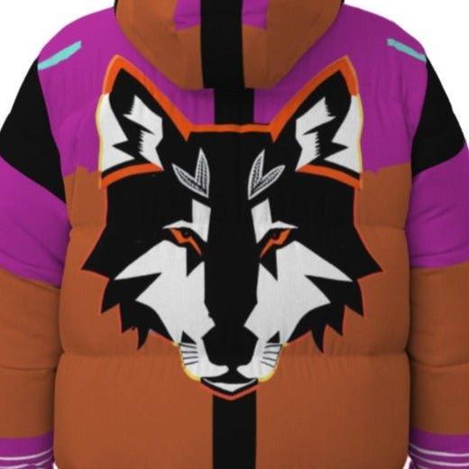 Native Wolf Print Unisex Long Down Jacket - Nikikw Designs