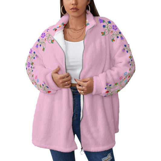 Native Women's Fleece Coat Plus Size Pink - Nikikw Designs