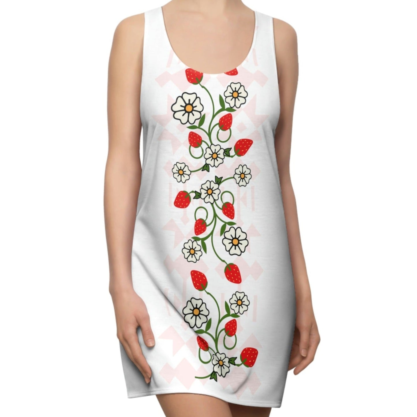 Native Women's Floral Berry Racerback Dress White - Nikikw Designs