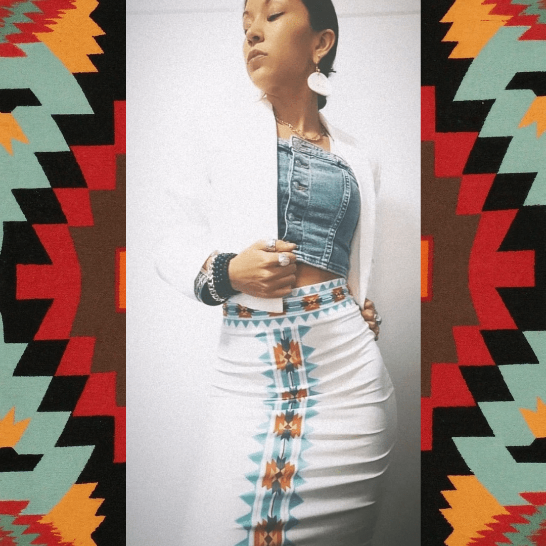 Native Women's Pencil Skirt White - Nikikw Designs