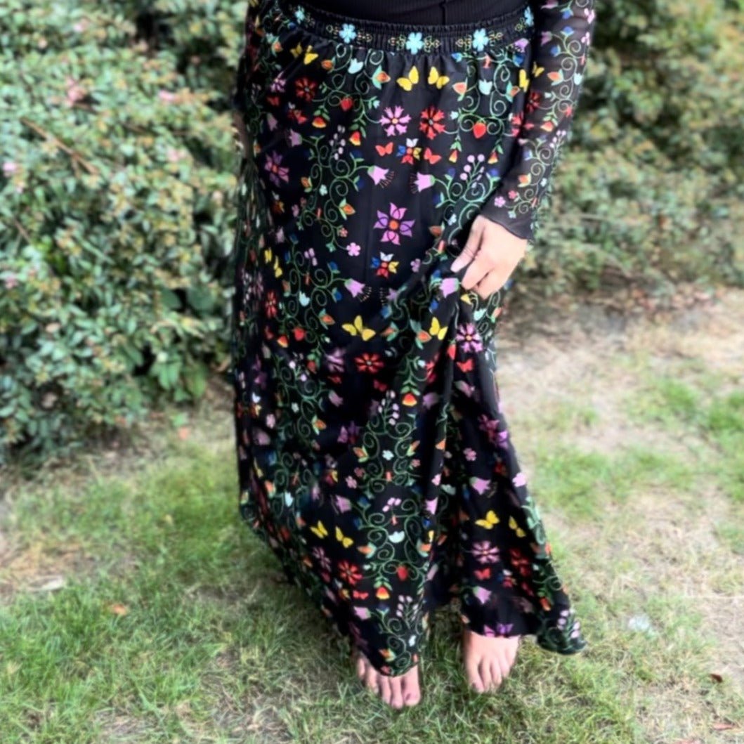 Native Woodland Floral Chiffon Maxi Skirt - Nikikw Designs