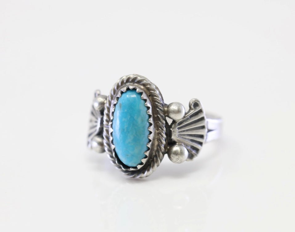 Navajo Signed Silver Turquoise Ring size: 7.25 - Nikikw Designs