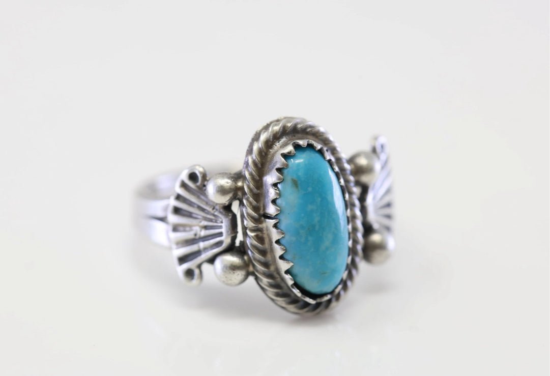 Navajo Signed Silver Turquoise Ring size: 7.25 - Nikikw Designs