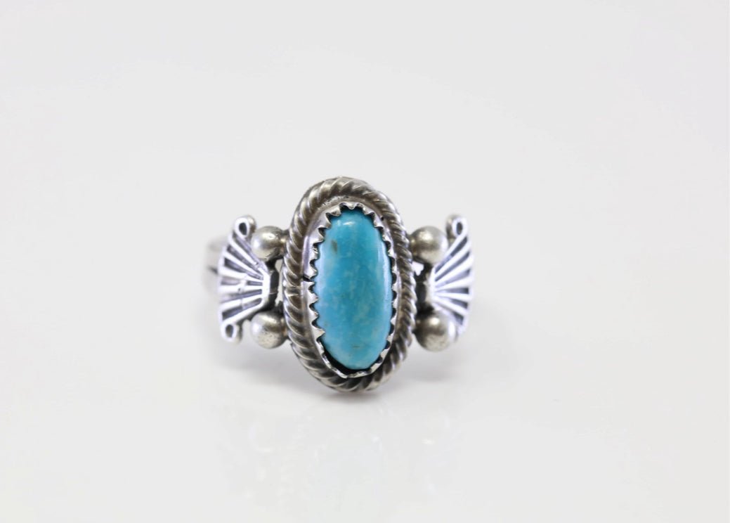 Navajo Signed Silver Turquoise Ring size: 7.25 - Nikikw Designs