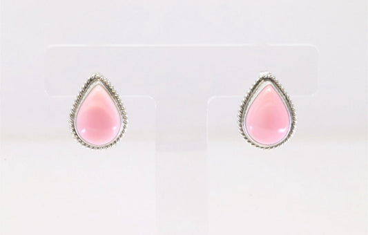 Navajo Sterling Silver Pink Shell Concho Earring's made by Byron Begay - Nikikw Designs