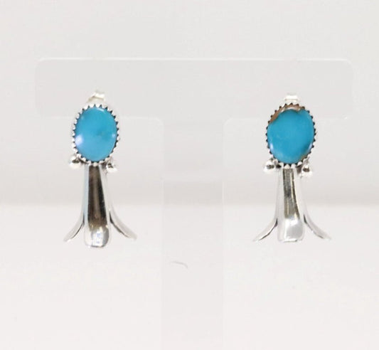 Navajo Sterling Silver Turquoise Blossom Post Earring's Signed - Nikikw Designs