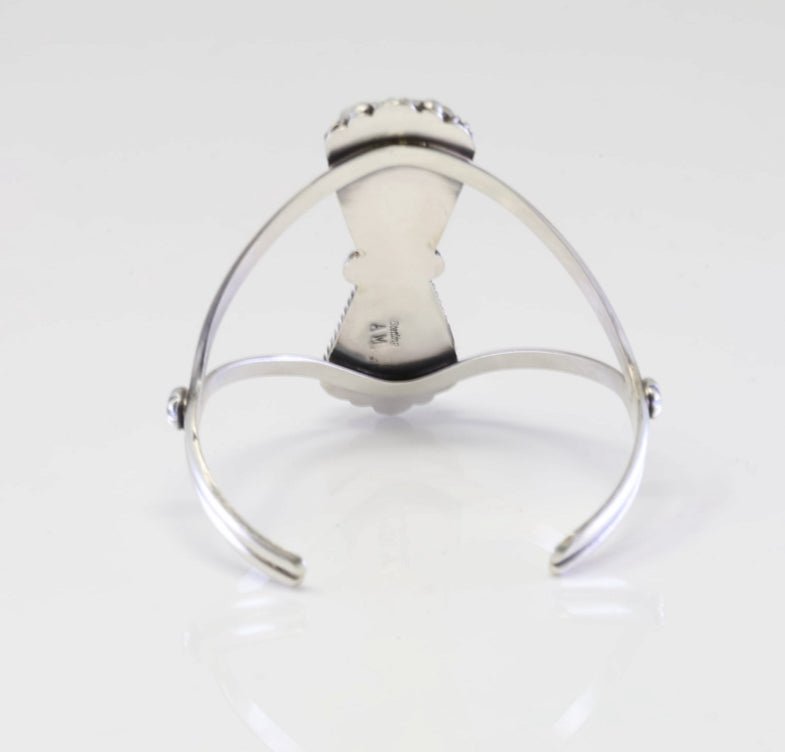 Navajo Sterling Silver White Buffalo Bracelet Cuff By Alfred Martinez - Nikikw Designs