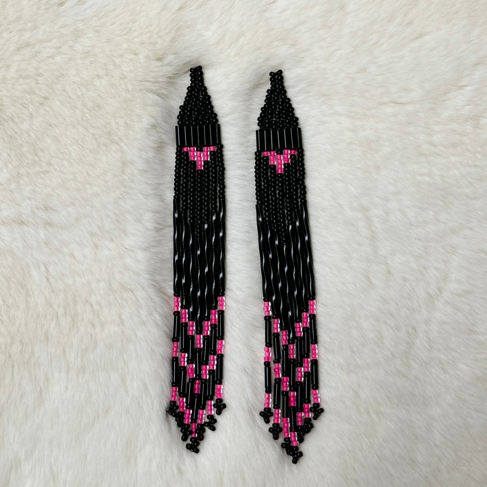 Neon Pink & Black dangle earrings - Nikikw Designs