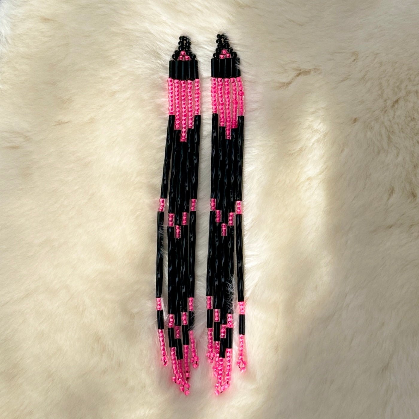 Neon Pink & Black dangle earrings - Nikikw Designs