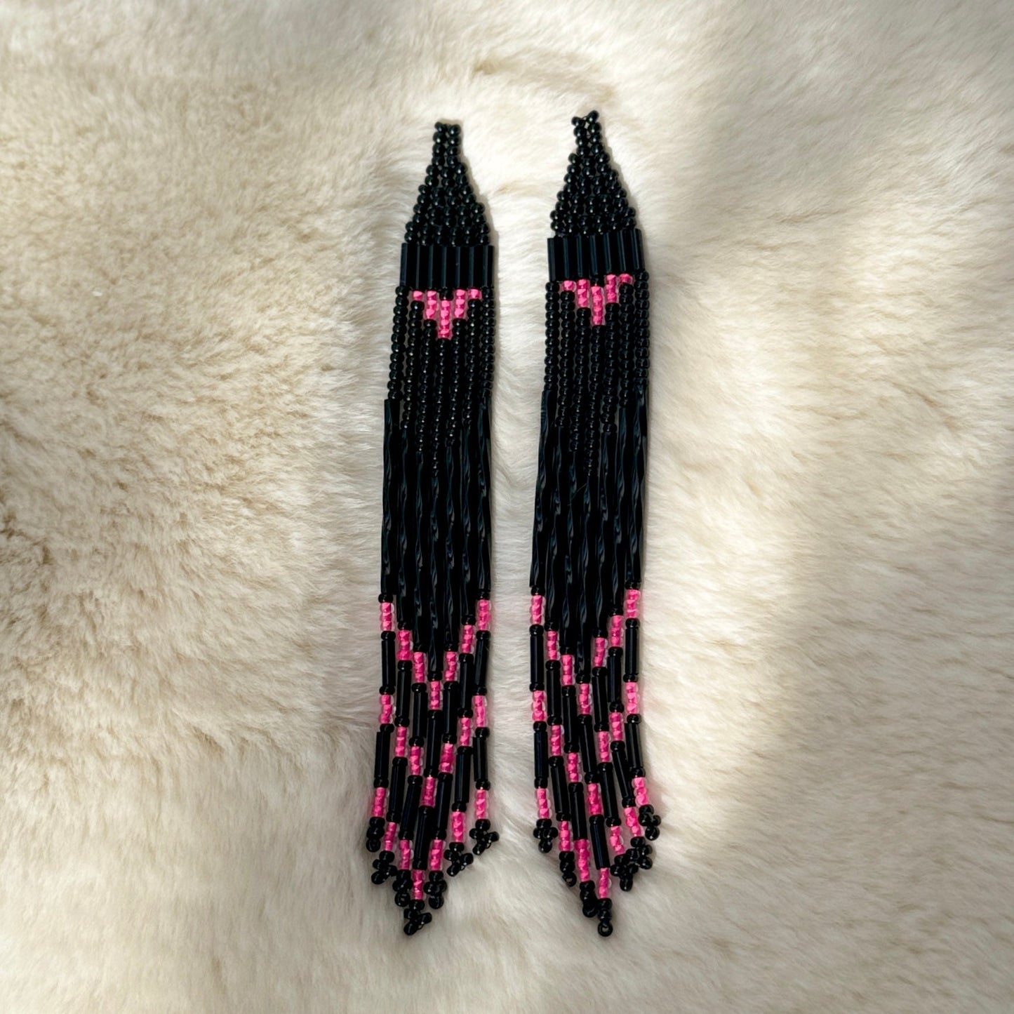 Neon Pink & Black dangle earrings - Nikikw Designs