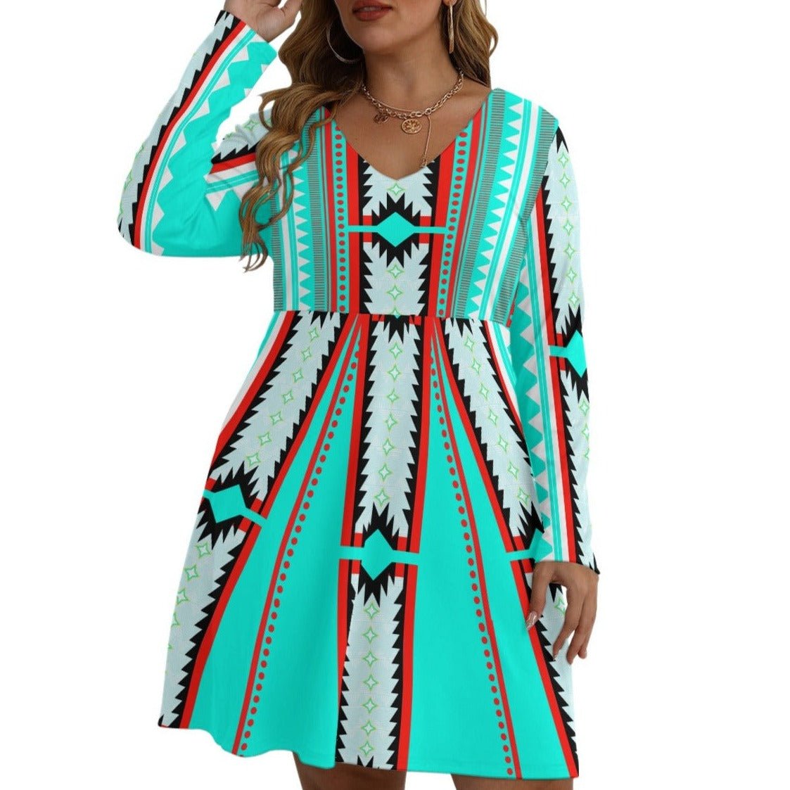 Plus Size Native Painted Dots Dress - Nikikw Designs