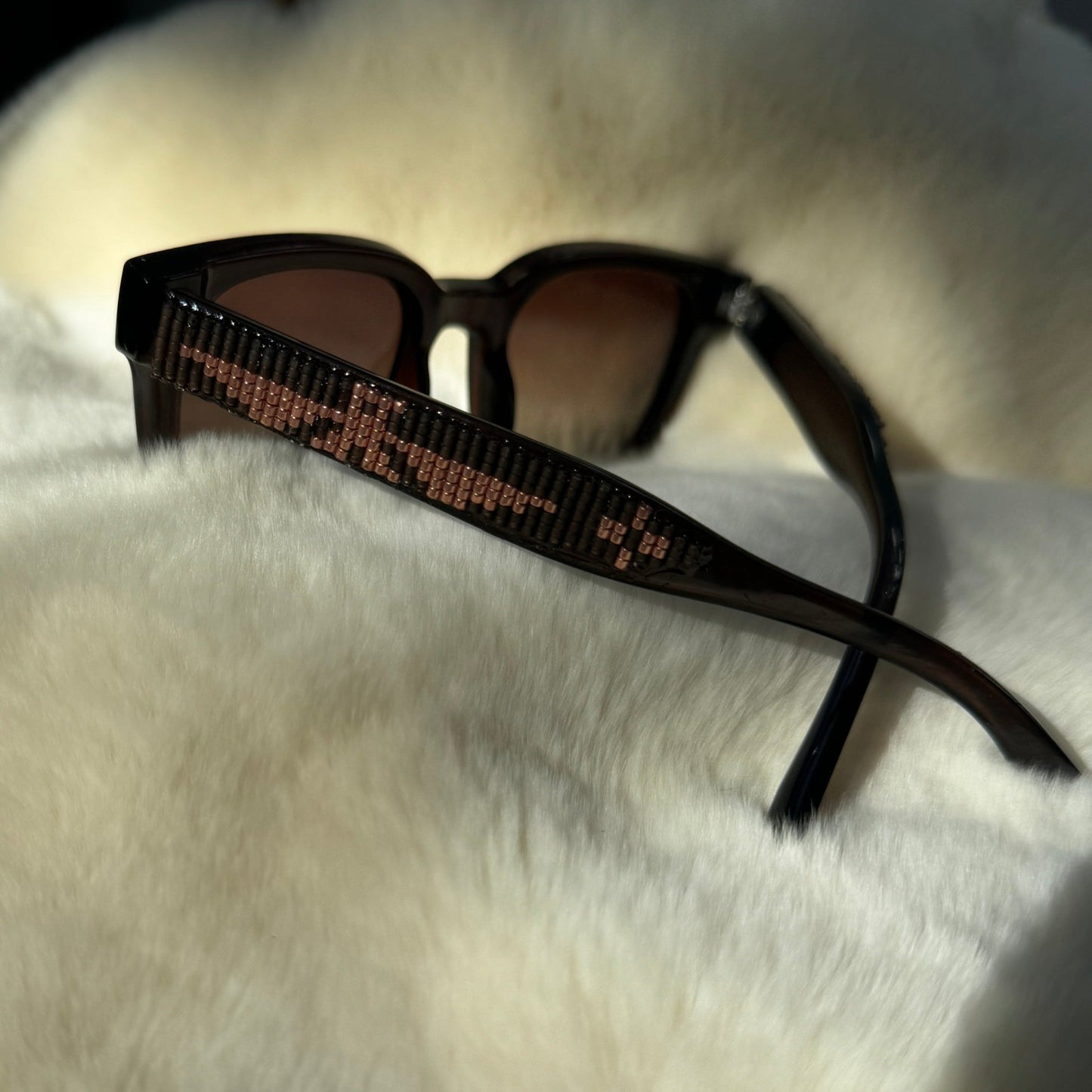 Polarized Dark Brown Beaded Thunderbird Sunglasses - Nikikw Designs