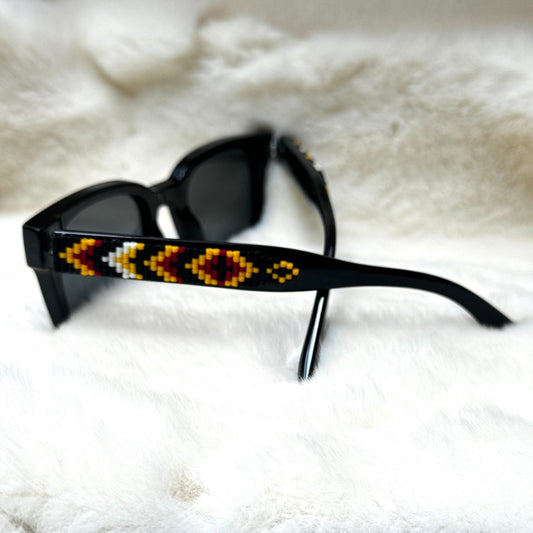 Polarized Sunglasses Black Delica Beaded Medicine Wheel Arrows - Nikikw Designs