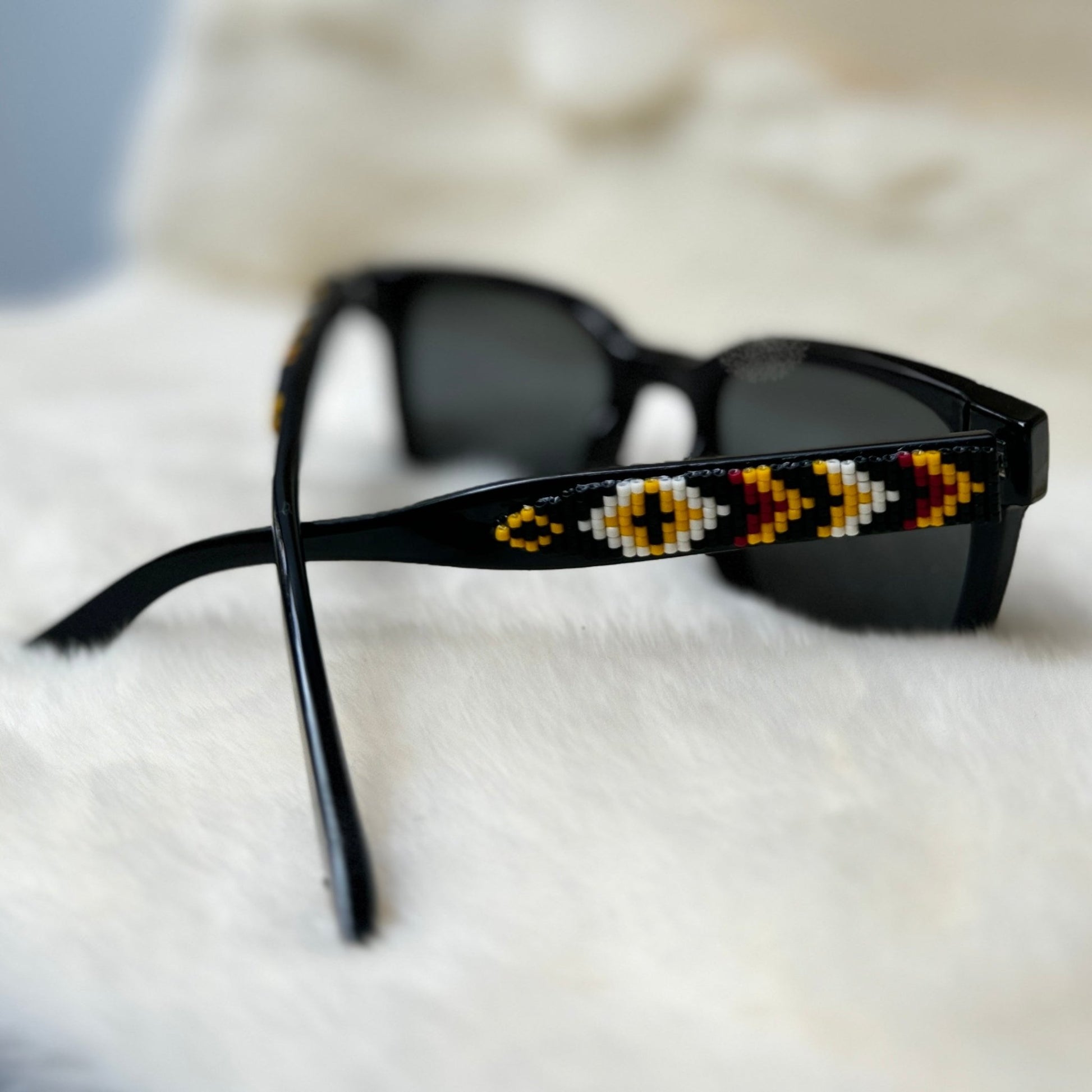 Polarized Sunglasses Black Delica Beaded Medicine Wheel Arrows - Nikikw Designs