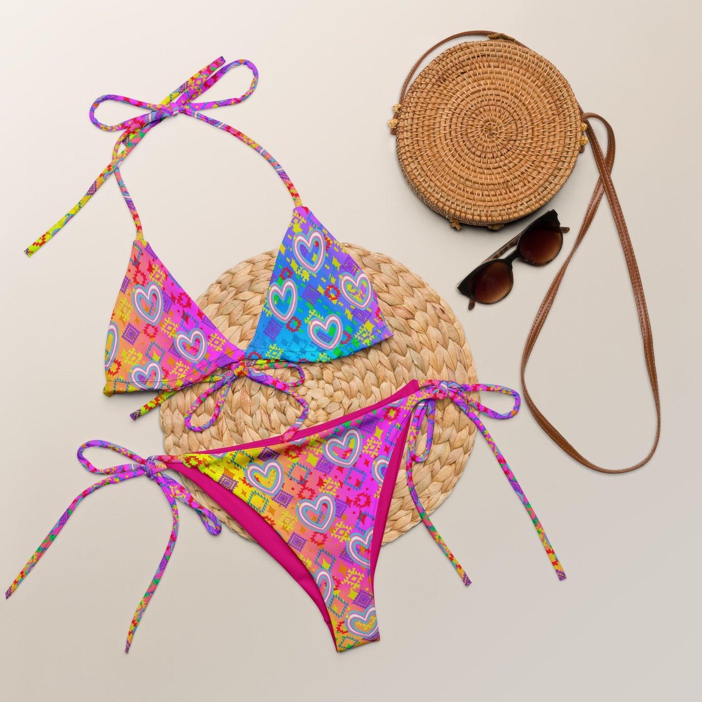 Pride Heart print recycled string bikini - Nikikw Designs