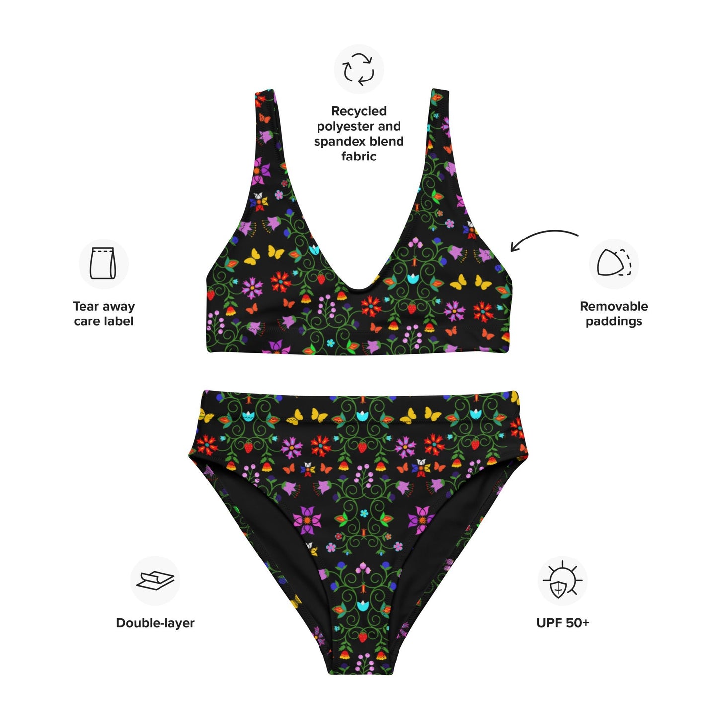 Recycled high-waisted bikini Native Floral - Nikikw Designs