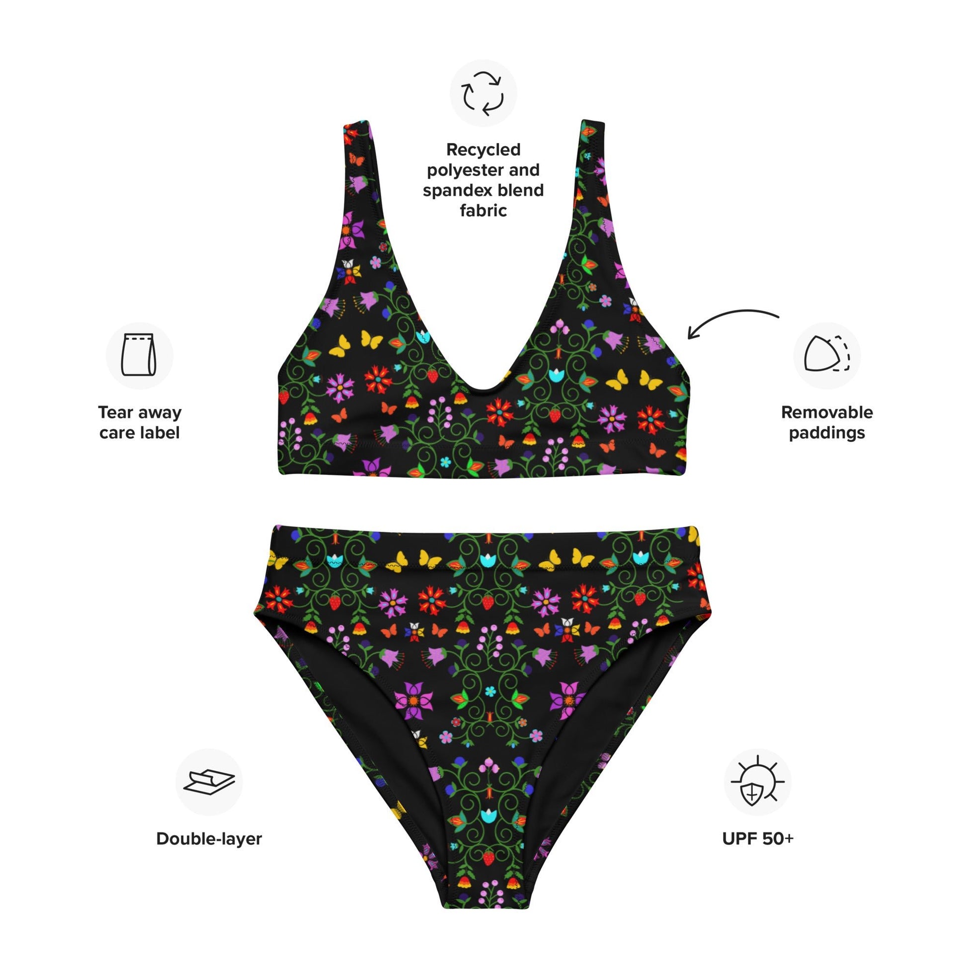 Recycled high-waisted bikini Native Floral - Nikikw Designs