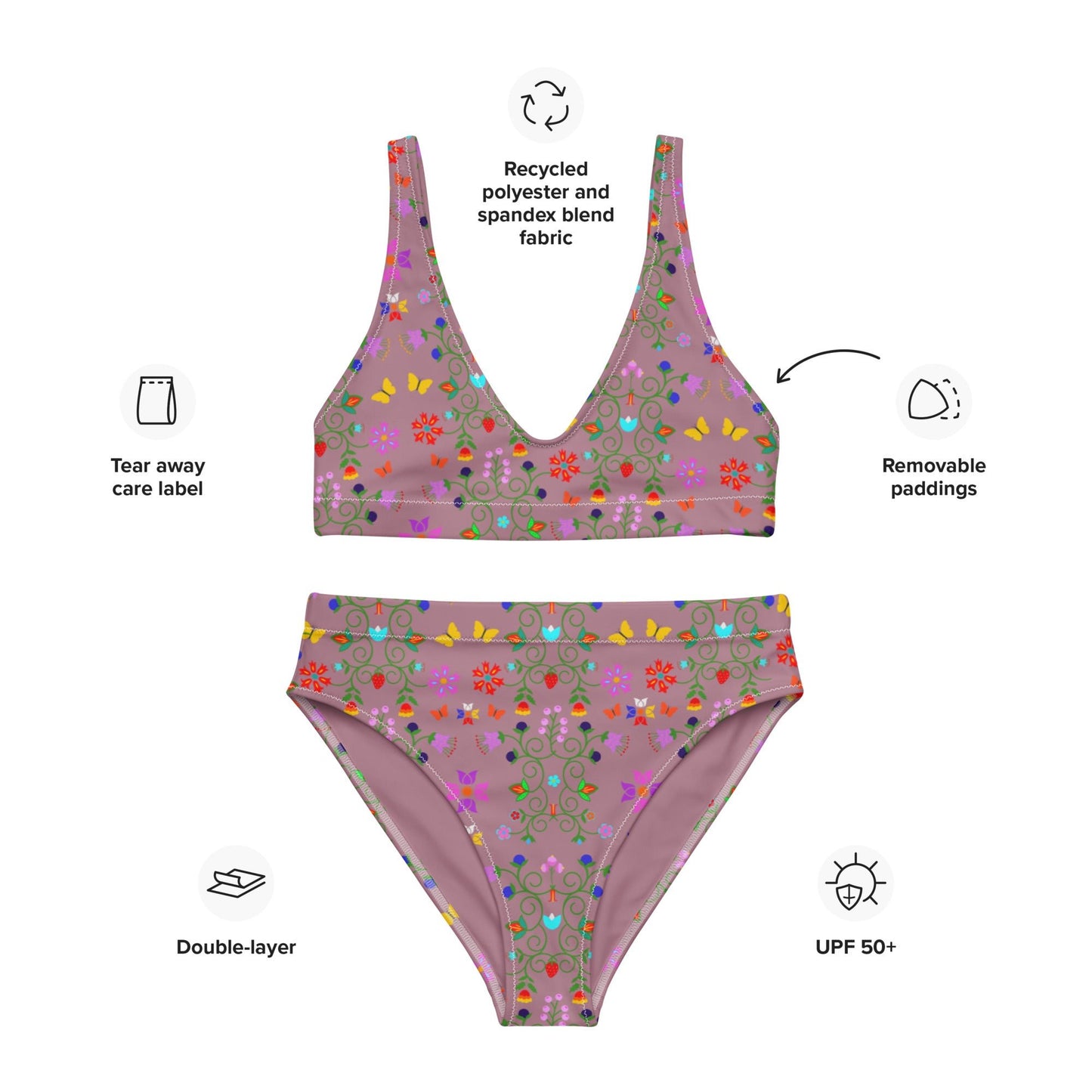 Recycled high-waisted bikini Native Floral Swim Wear - Nikikw Designs