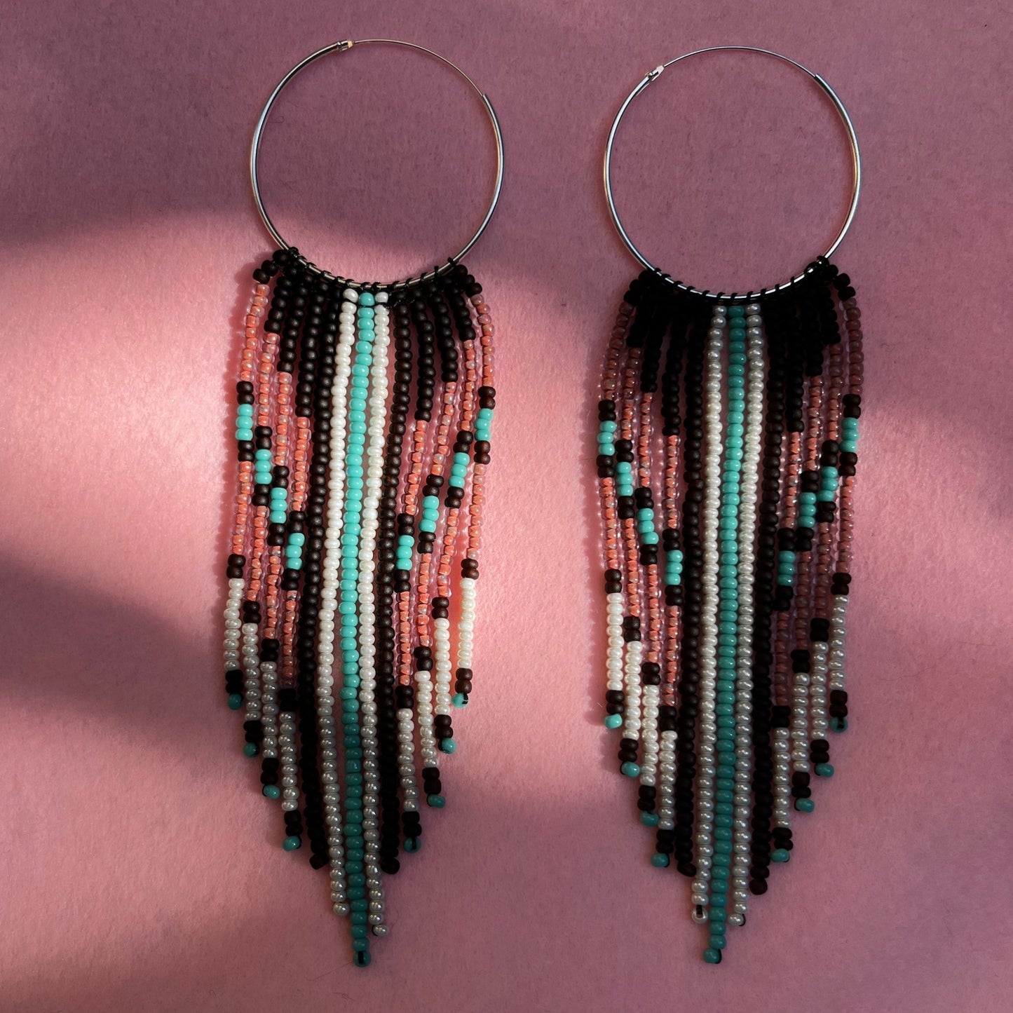 Silver Plated Hoop Rose Copper Fringe Earrings - Nikikw Designs