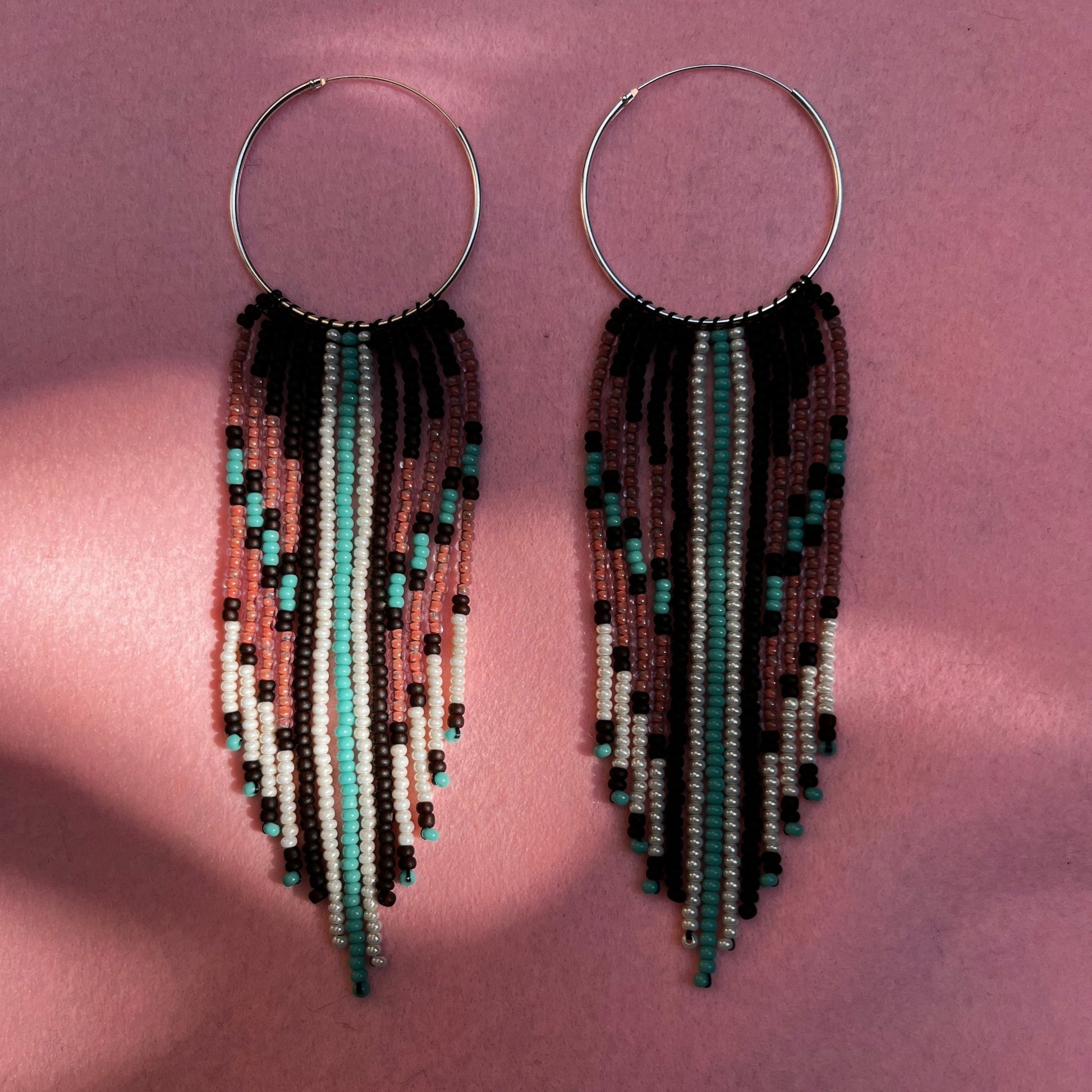 Silver Plated Hoop Rose Copper Fringe Earrings - Nikikw Designs