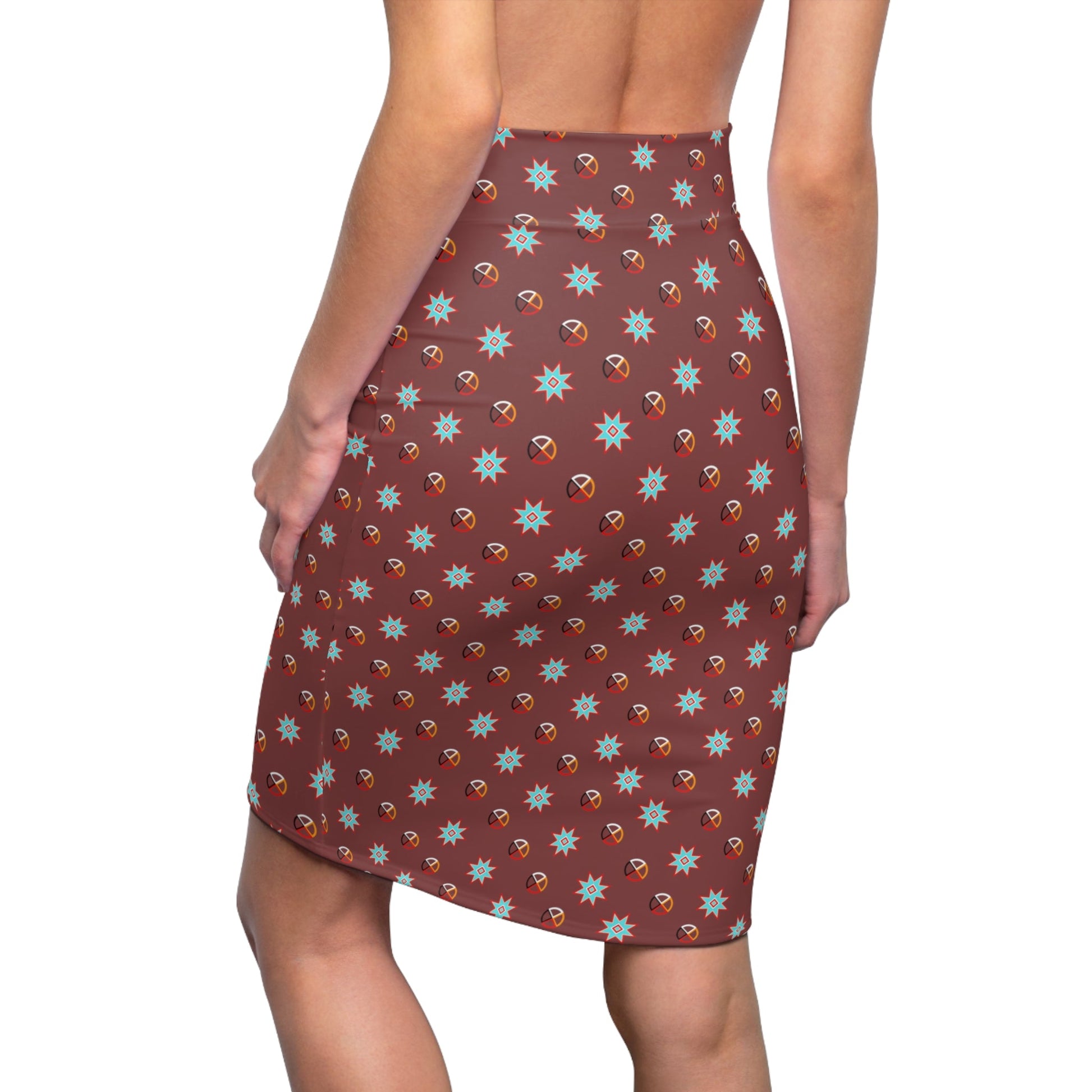 Star Medicine Wheel Native Women's Pencil Skirt - Nikikw Designs