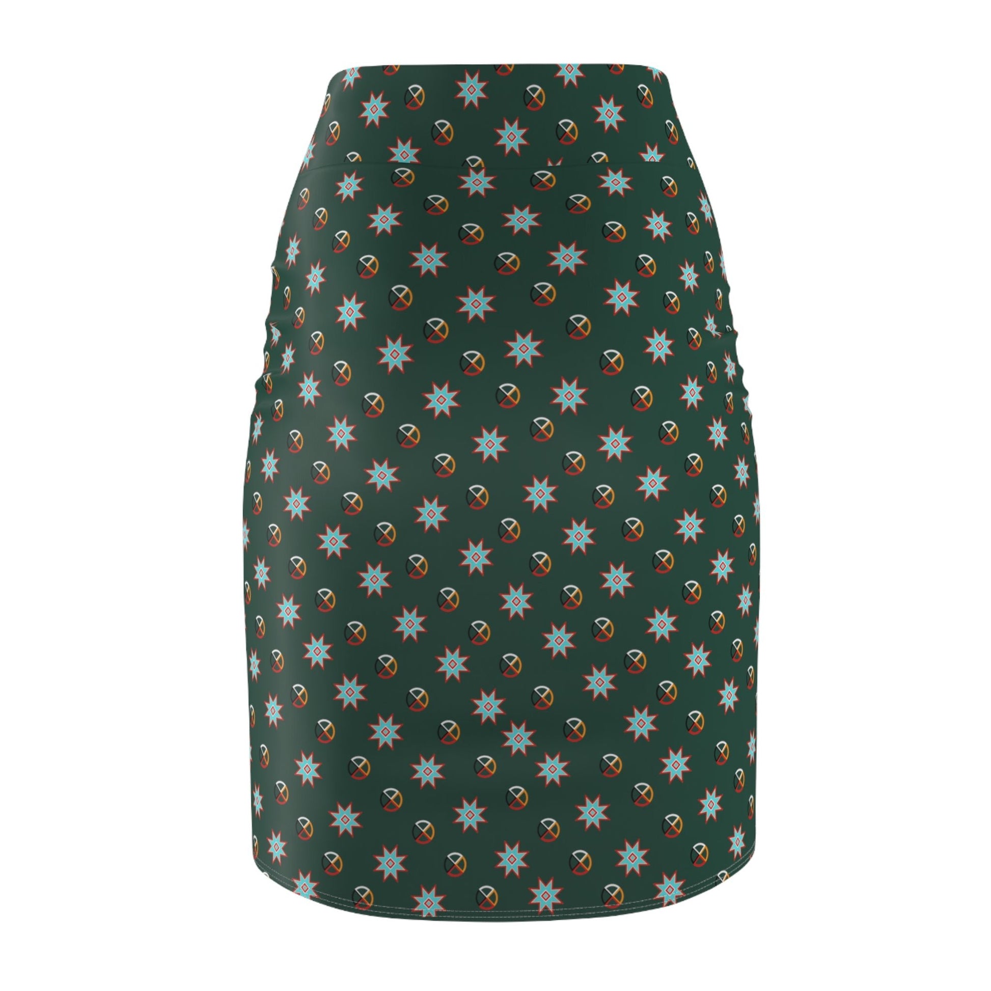 Star Medicine Wheel Native Women's Pencil Skirt Green - Nikikw Designs