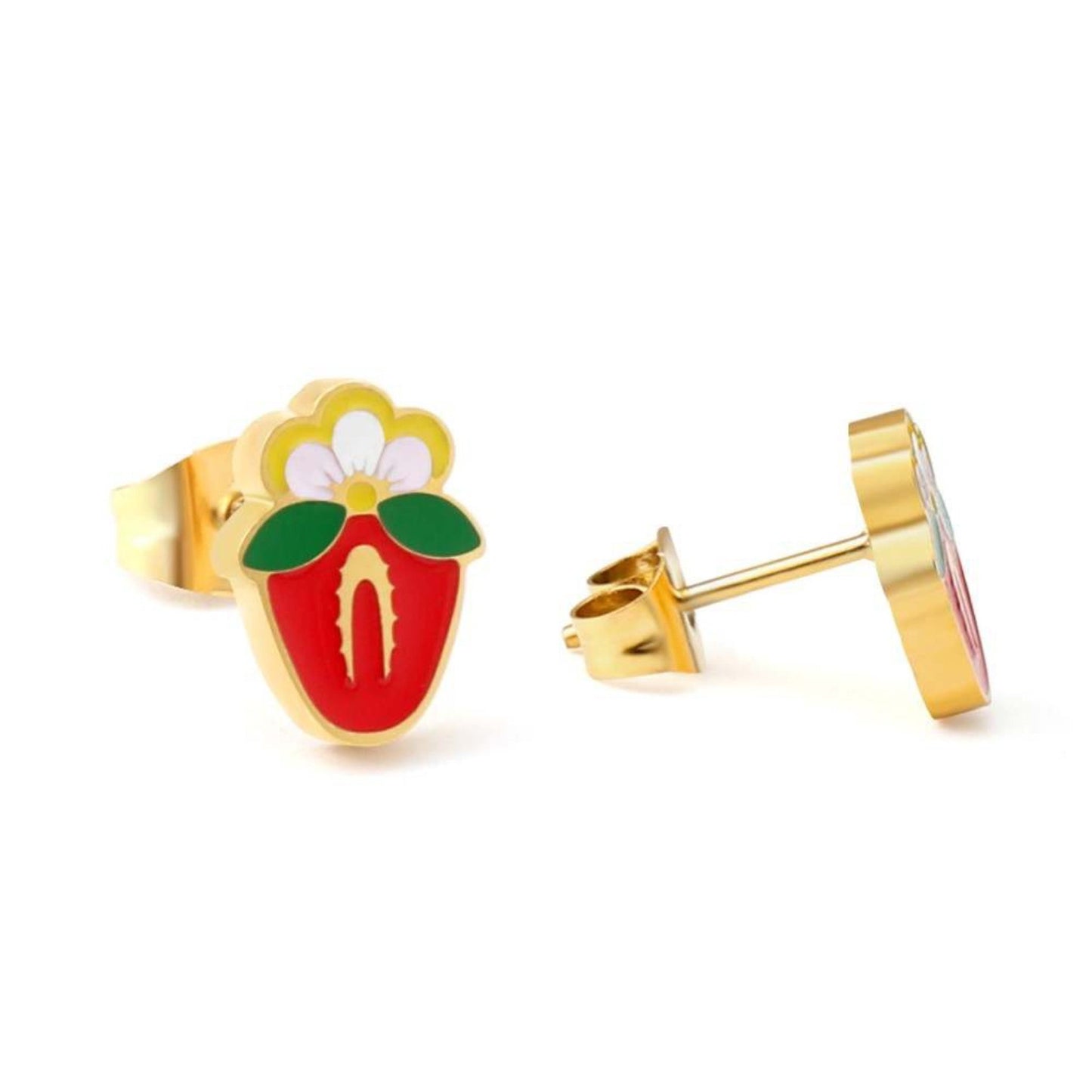 Strawberry Native Floral 18k Gold Plated earring Studs - Nikikw Designs