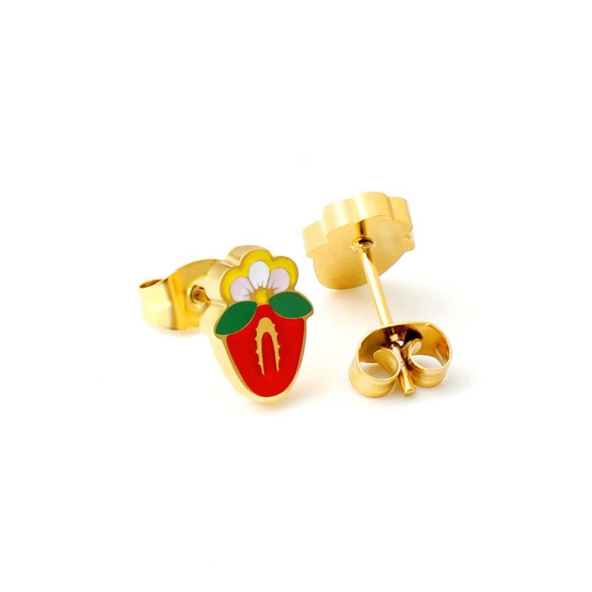 Strawberry Native Floral 18k Gold Plated earring Studs - Nikikw Designs