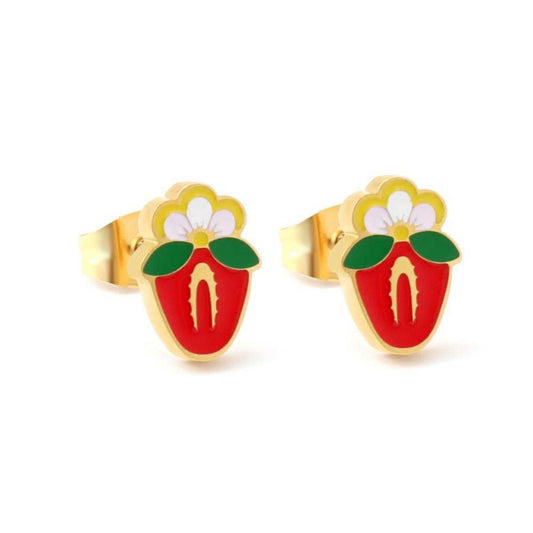 Strawberry Native Floral 18k Gold Plated earring Studs - Nikikw Designs