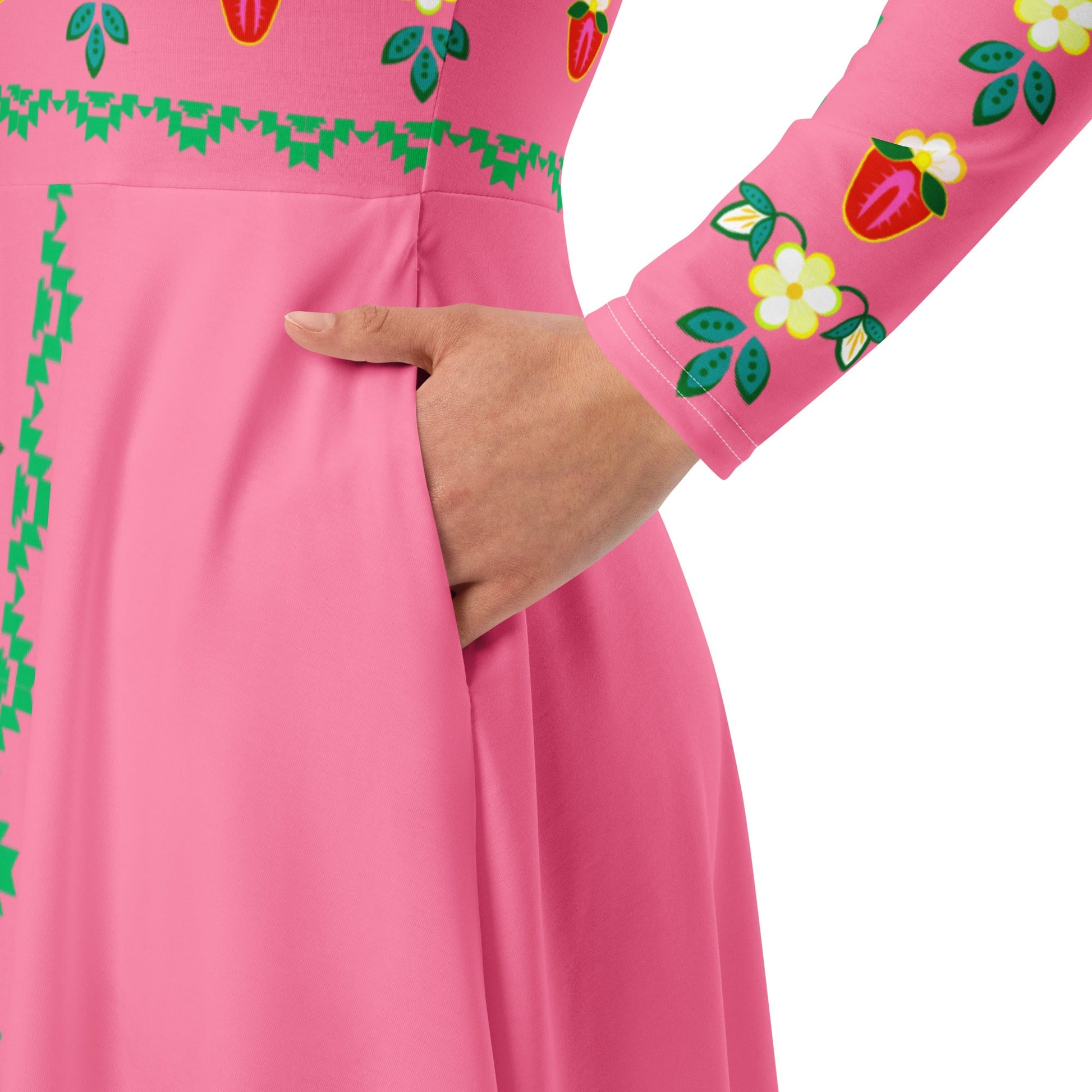 Strawberry Native Floral print long sleeve midi dress - Nikikw Designs