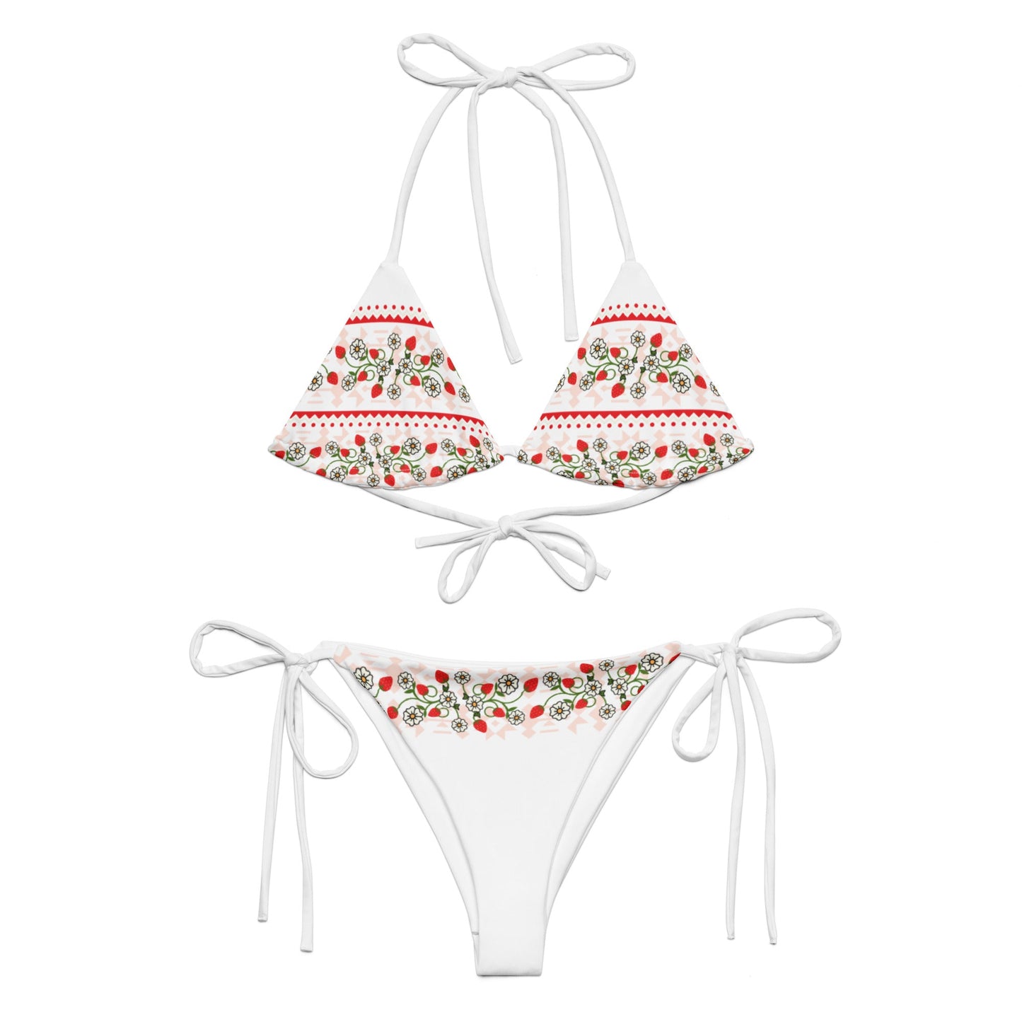 Strawberry Woodland Floral print recycled string bikini - Nikikw Designs