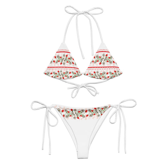 Strawberry Woodland Floral print recycled string bikini - Nikikw Designs