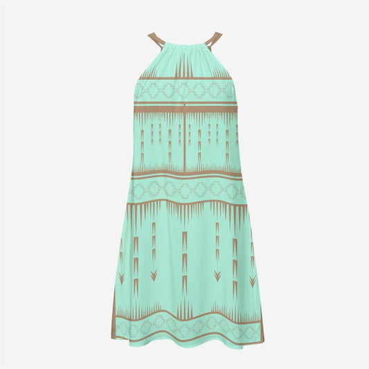 Summer nîpin ᓃᐱᐣ Turquoise Halter Rayon Dress - Nikikw Designs