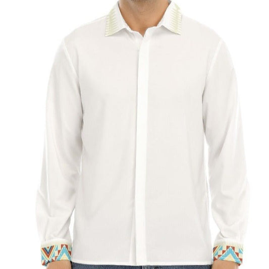 Tribal Back Collared Dress Shirt with Placket - Nikikw Designs
