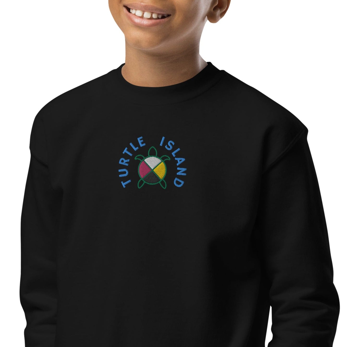 Turtle Island Embroidered Youth crewneck sweatshirt - Nikikw Designs