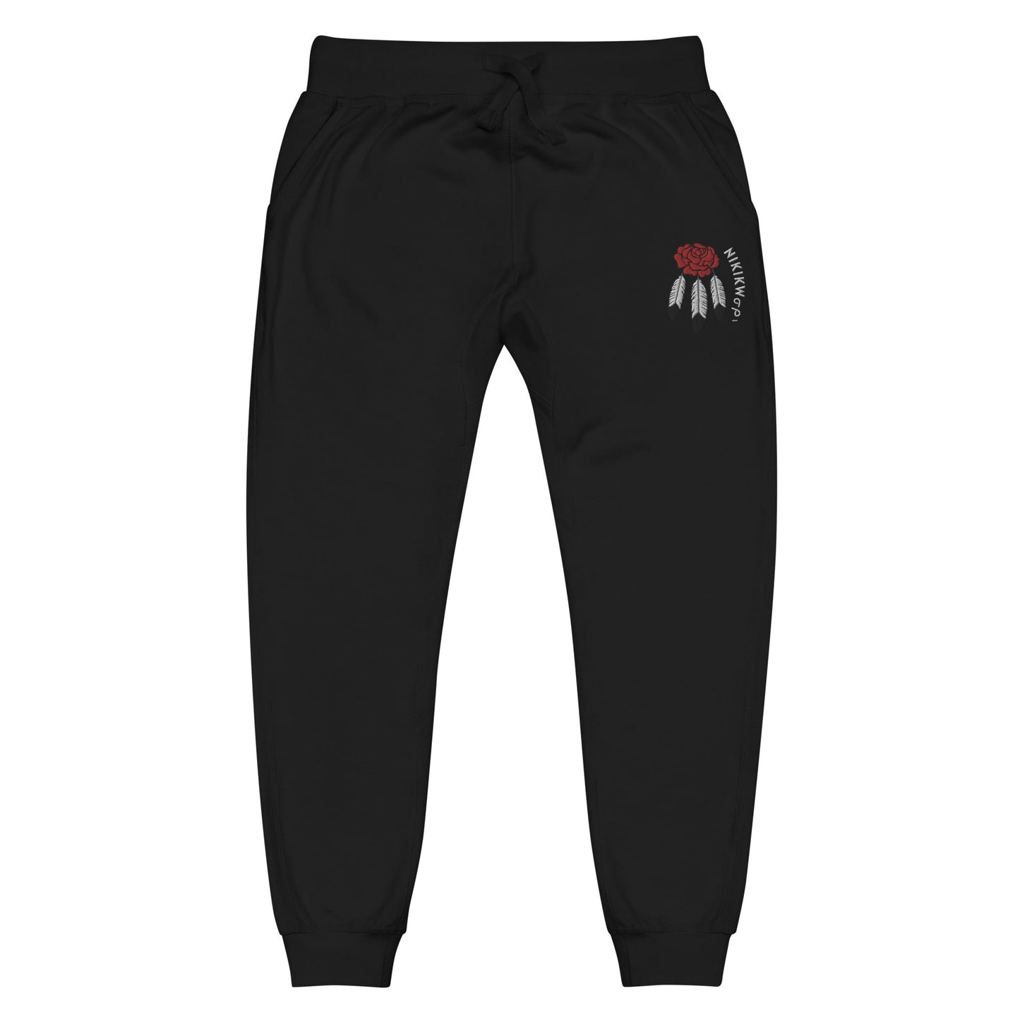 Unisex Rose Eagle Feather Embroidered fleece sweatpants - Nikikw Designs