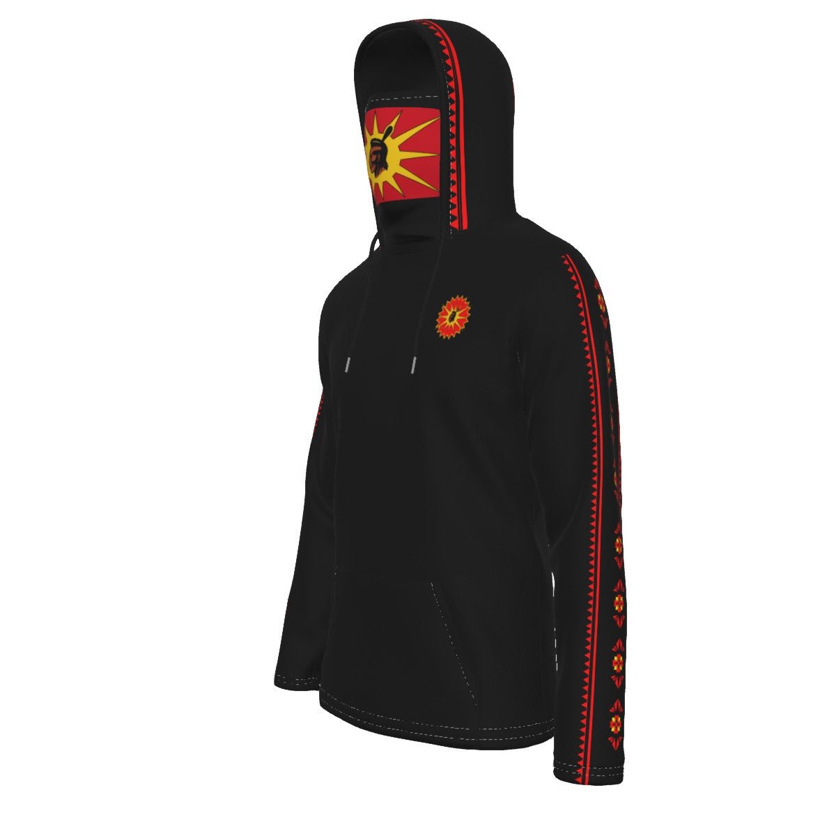 Warrior Native Mohawk Flag Fleeced Hoodie With Mask Indigenous - Nikikw Designs