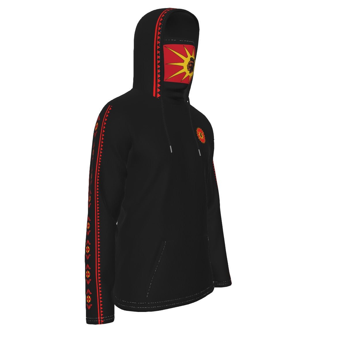 Warrior Native Mohawk Flag Fleeced Hoodie With Mask Indigenous - Nikikw Designs