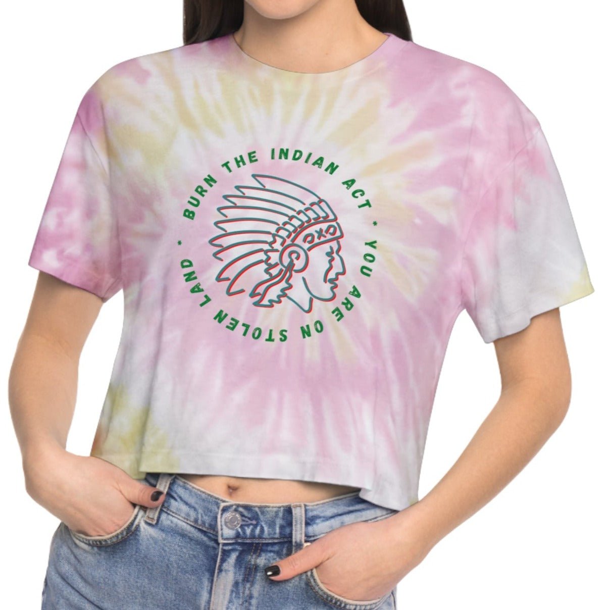 Women's Indian Act Tie-Dye Crop Tee - Nikikw Designs