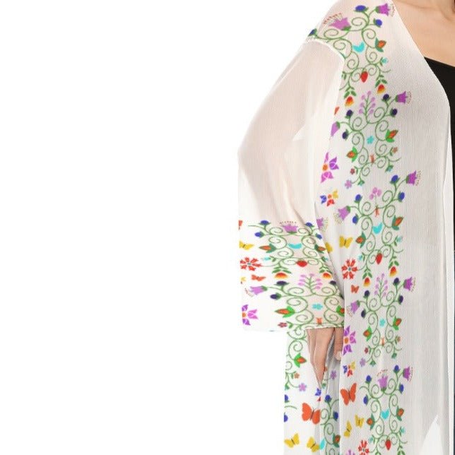 Women's Long Sleeve Mesh Cardigan Native Floral Print - Nikikw Designs