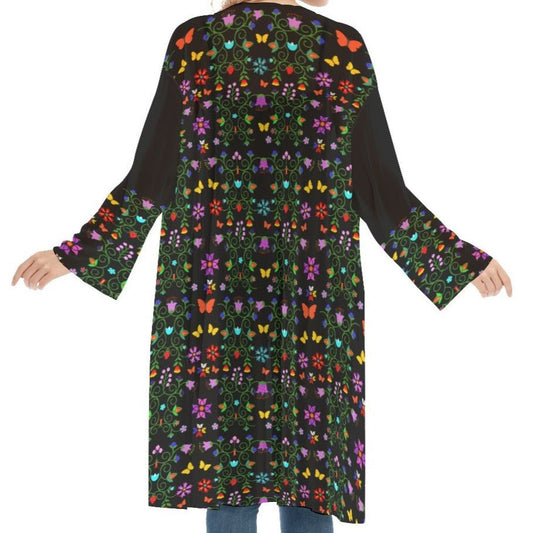 Women's Long Sleeve Mesh Cardigan Native Floral Print - Nikikw Designs