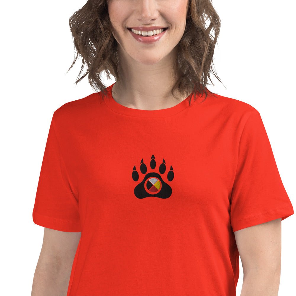 Women's Native Bear Embroidered Relaxed T-Shirt - Nikikw Designs
