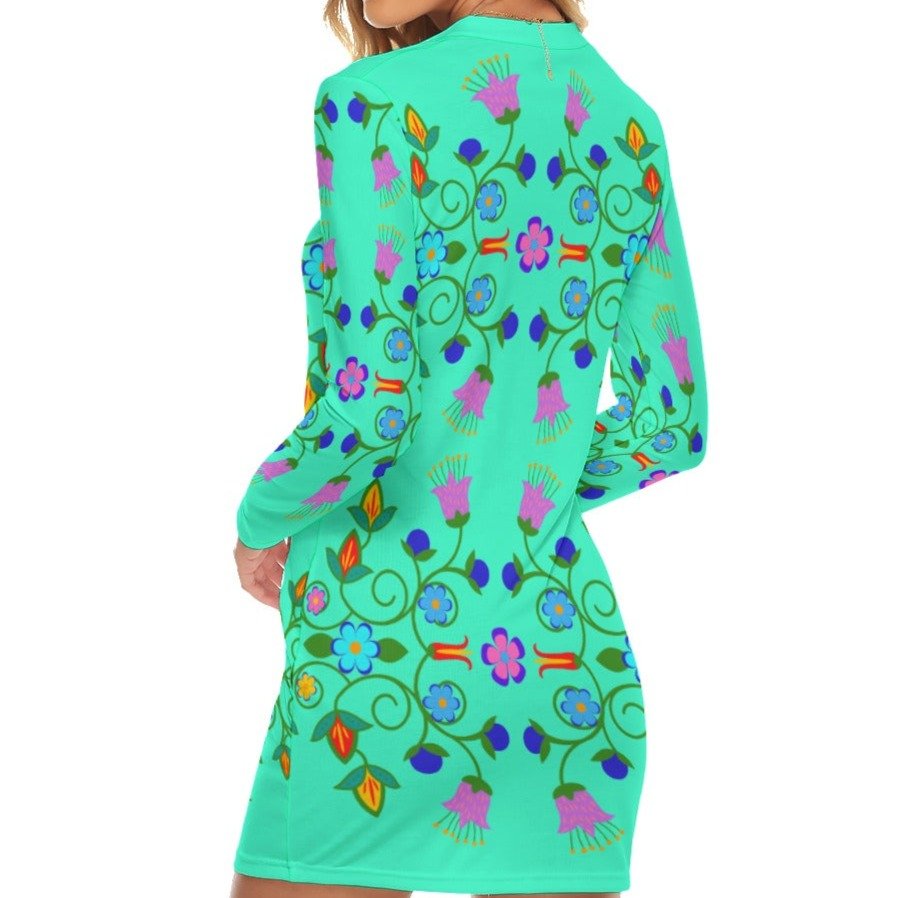 Women's Native Bold Floral Zipper Long Sleeve Mini Dress - Nikikw Designs