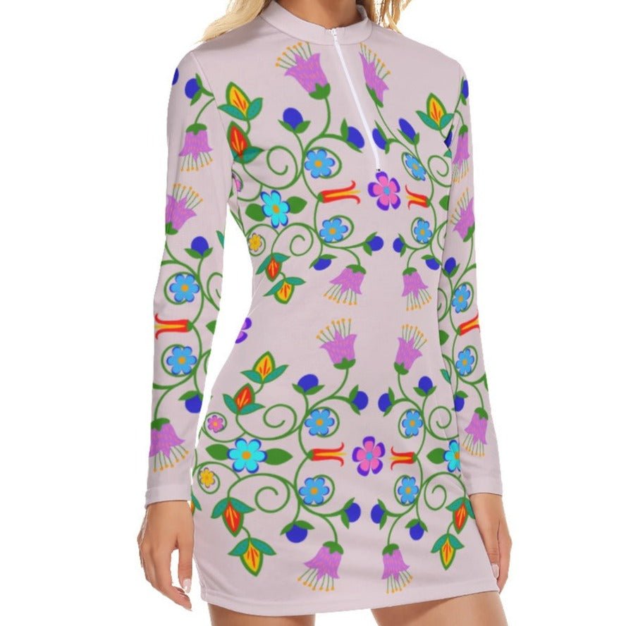 Women's Native Bold Floral Zipper Long Sleeve Mini Dress - Nikikw Designs