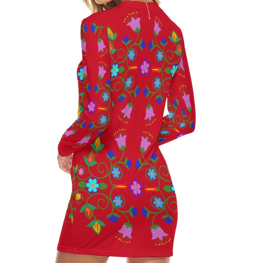 Women's Native Bold Floral Zipper Long Sleeve Mini Dress - Nikikw Designs
