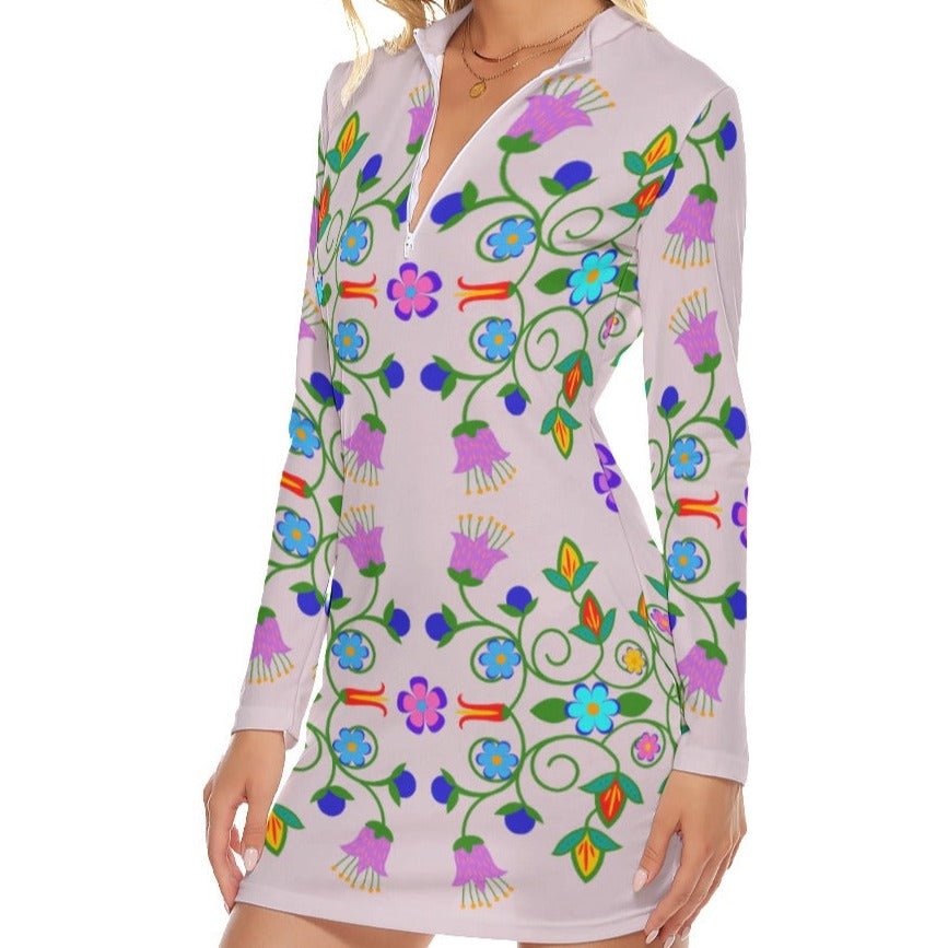 Women's Native Bold Floral Zipper Long Sleeve Mini Dress - Nikikw Designs