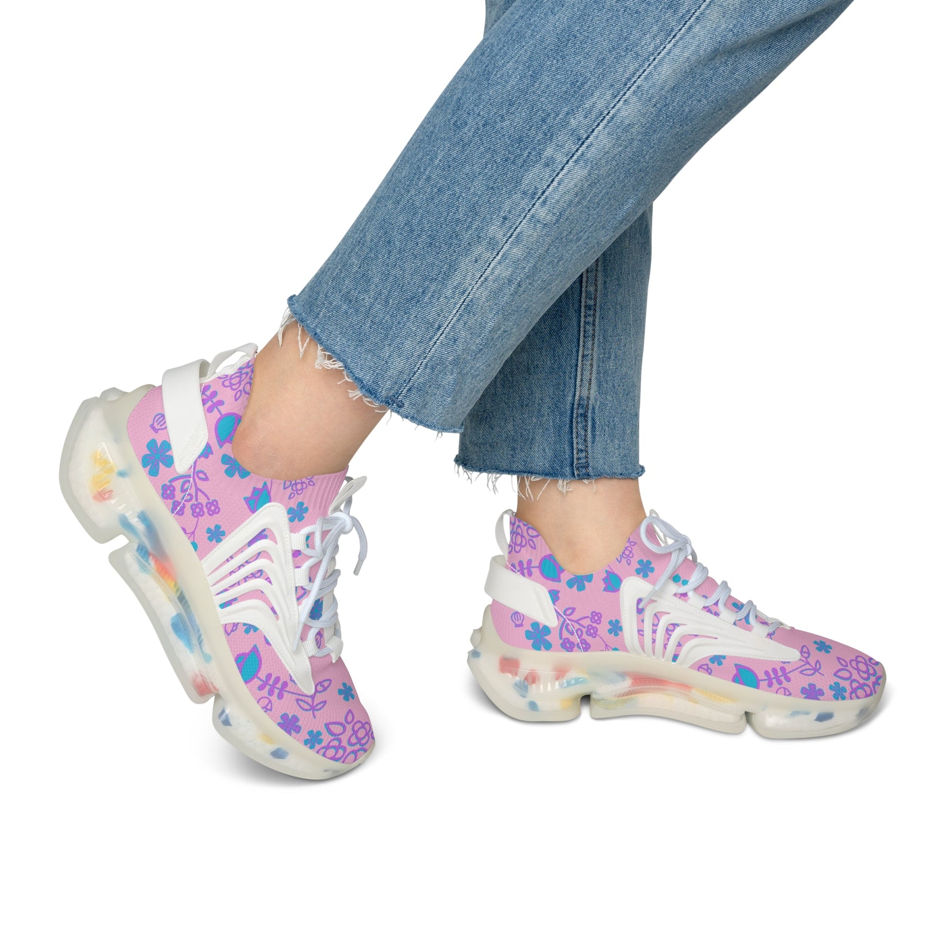 Women's Native Floral Pink Mesh Sneakers - Nikikw Designs