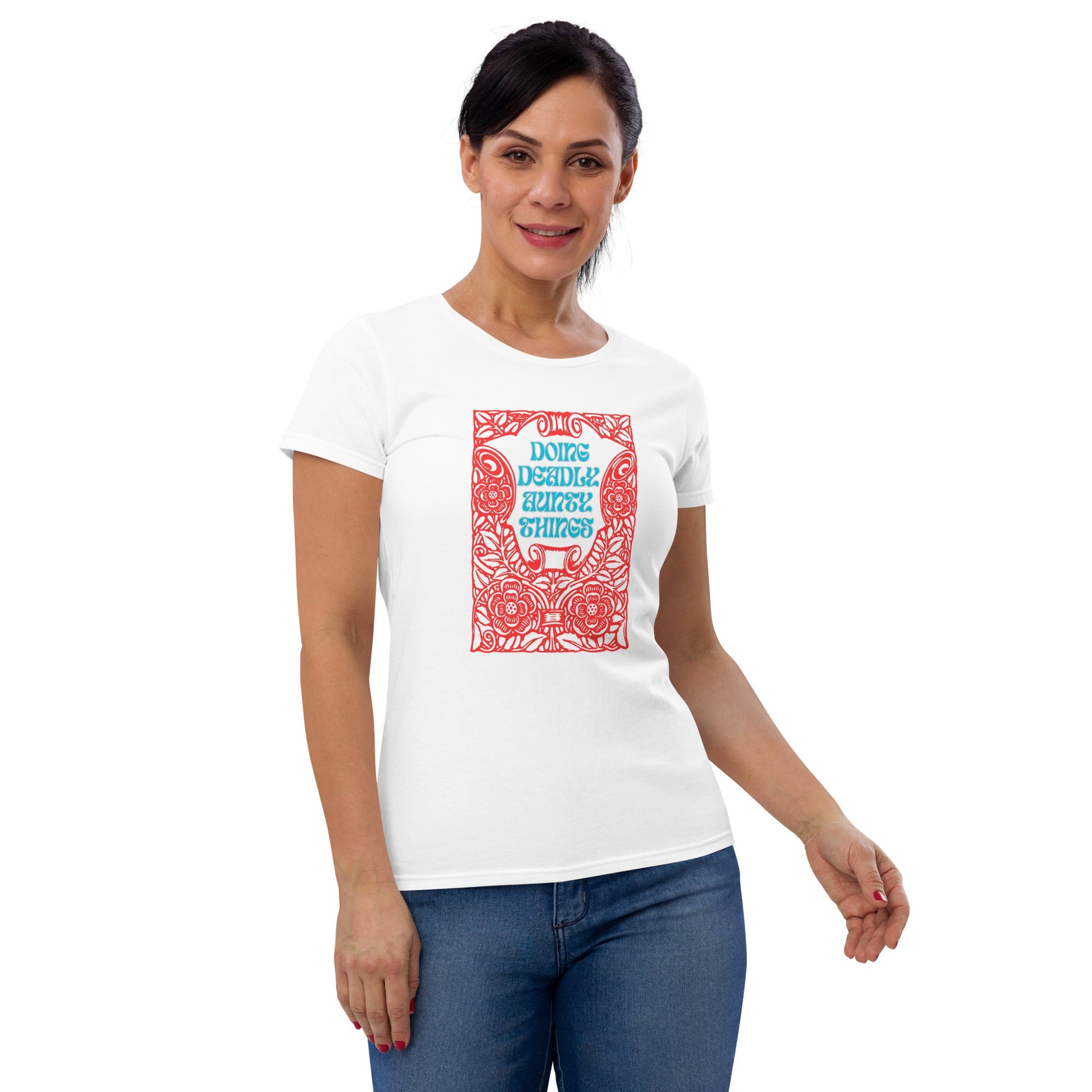 Women's short sleeve Graphic t-shirt Aunty Deadly - Nikikw Designs